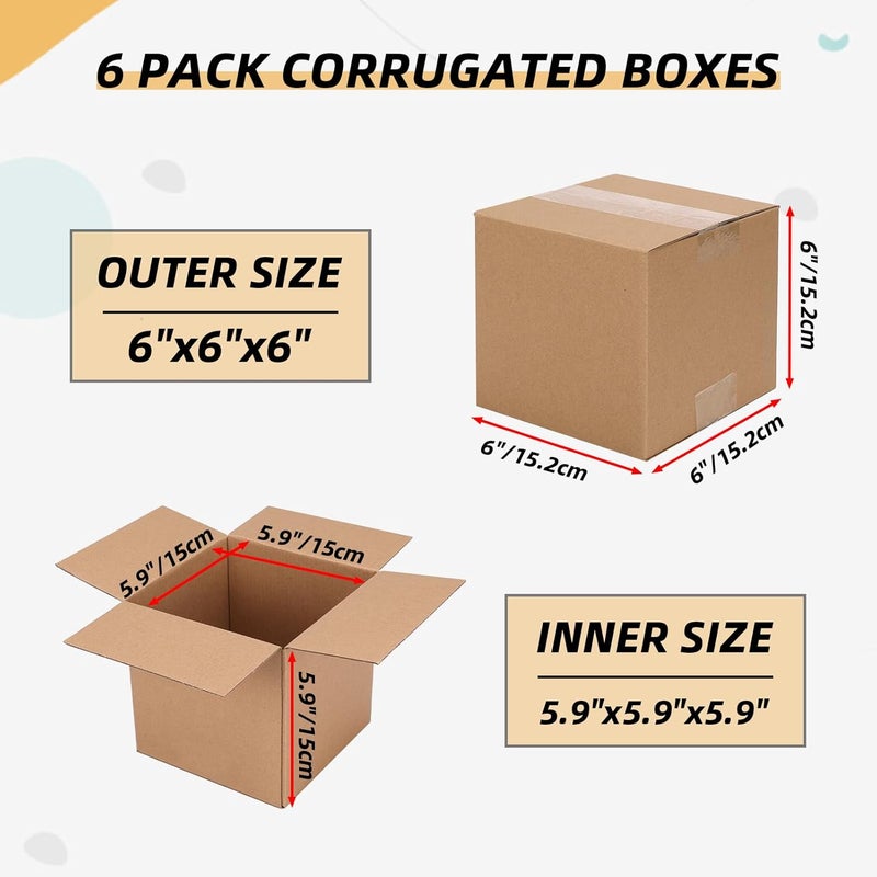 ZBEIVAN Shipping Boxes Mailers 6x6x6 inches Corrugated Cardboard Small Packing Kraft Moving Mailing Box, Pack of 6 - Image 2